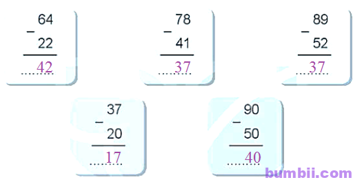 Bumbii Bài 32: Phép trừ số có hai chữ số cho số có hai chữ số trang 59 Vở bài tập toán lớp 1 tập 2 NXB Kết Nối Tri Thức Với Cuộc Sống. H2
