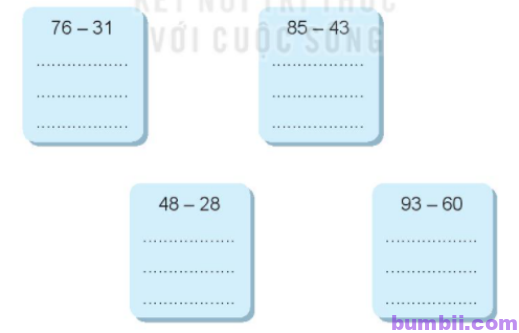 Bumbii Bài 32: Phép trừ số có hai chữ số cho số có hai chữ số trang 59 Vở bài tập toán lớp 1 tập 2 NXB Kết Nối Tri Thức Với Cuộc Sống. H3