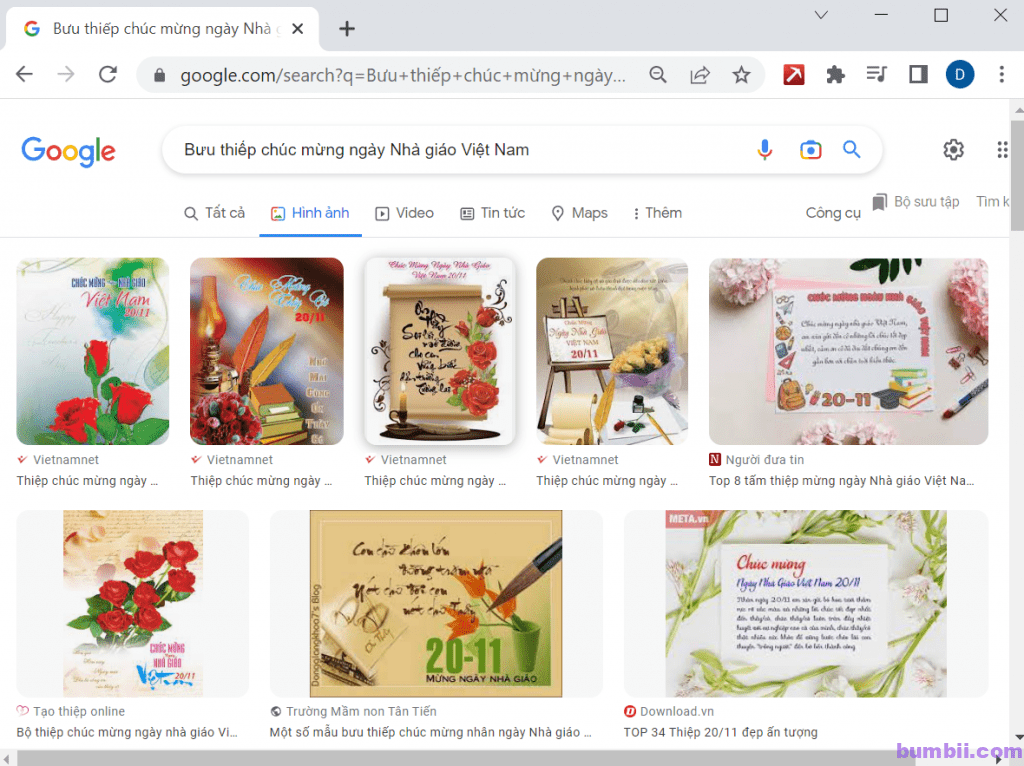 Sử dụng máy tìm kiếm Google tìm bưu thiếp