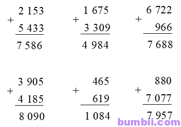 Bumbii Phép cộng các số trong phạm vi 10 000 trang 14 Vở bài tập toán lớp 3 tập 2 NXB Chân Trời Sáng Tạo. H4