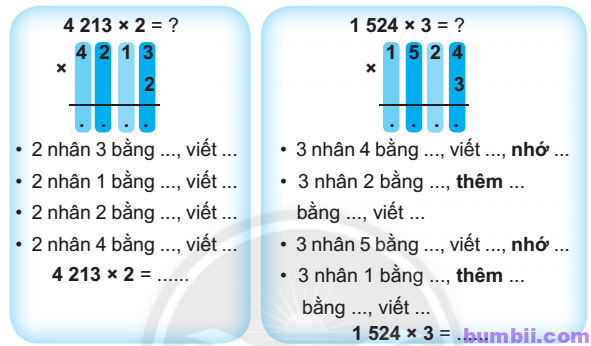 Bumbii Nhân số có bốn chữ số với số có một chữ số trang 26 Vở bài tập toán lớp 3 tập 2 NXB Chân Trời Sáng Tạo. H1