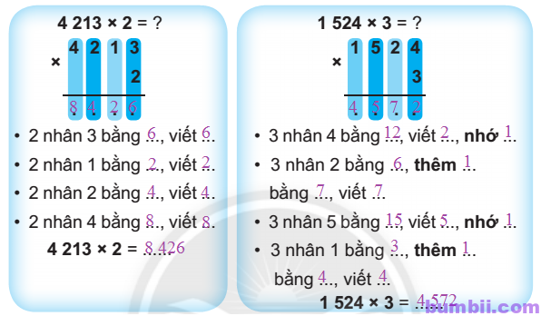 Bumbii Nhân số có bốn chữ số với số có một chữ số trang 26 Vở bài tập toán lớp 3 tập 2 NXB Chân Trời Sáng Tạo. H2
