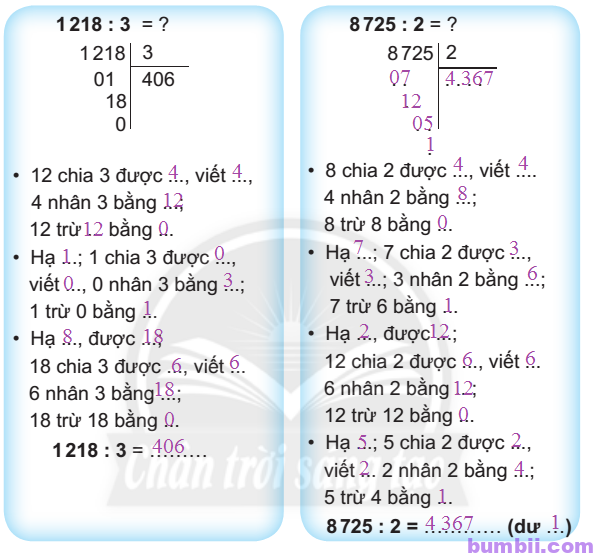 Bumbii Chia số có bốn chữ số cho số có một chữ số trang 29 Vở bài tập toán lớp 3 tập 2 NXB Chân Trời Sáng Tạo. H2