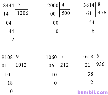 Bumbii Chia số có bốn chữ số cho số có một chữ số trang 29 Vở bài tập toán lớp 3 tập 2 NXB Chân Trời Sáng Tạo. H3