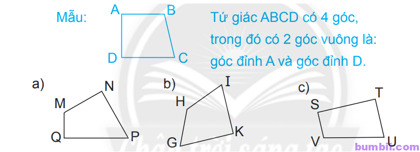Bumbii Góc vuông, góc không vuông trang 34 Vở bài tập toán lớp 3 tập 2 NXB Chân Trời Sáng Tạo. H6