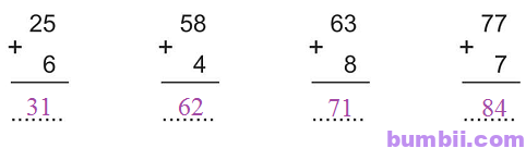 Bumbii Bài 30: Phép cộng (có nhớ) trong phạm vi 100 (tiếp theo) trang 49 Vở bài tập toán lớp 2 tập 1 NXB Cánh Diều. H2