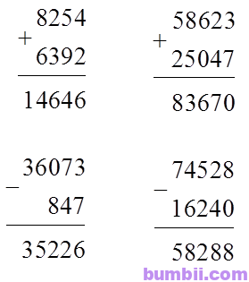 Bumbii Bài 2: Ôn tập các phép tính trong phạm vi 100 000 trang 9 SGK toán lớp 4 tập 1 Kết Nối Tri Thức Với Cuộc Sống. 2. Đặt tính rồi tính.