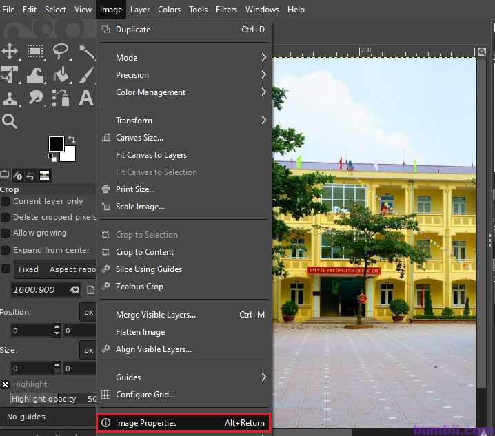 sử dụng phần mềm chỉnh sửa ảnh GIMP để đọc thông tin ảnh