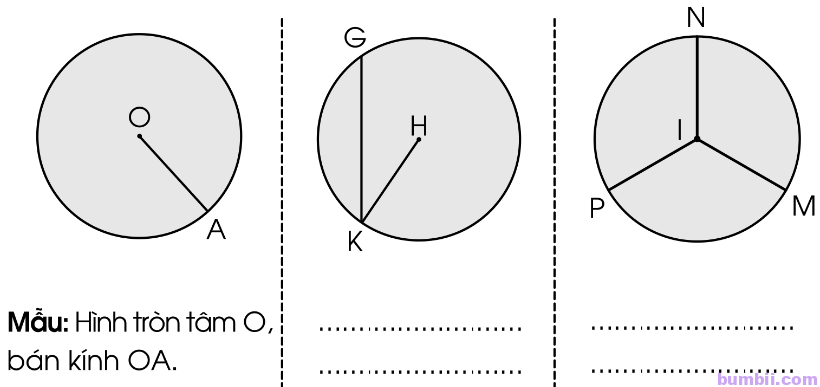 Bumbii Bài 67: Hình tròn, tâm, đường kính, bán kính trang 22 VBT toán lớp 3 tập 2 Cánh Diều. 1