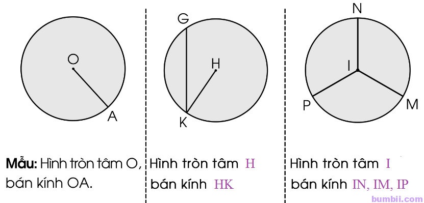 Bumbii Bài 67: Hình tròn, tâm, đường kính, bán kính trang 22 VBT toán lớp 3 tập 2 Cánh Diều. 3