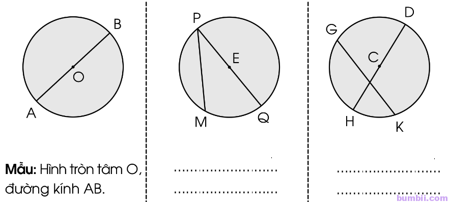 Bumbii Bài 67: Hình tròn, tâm, đường kính, bán kính trang 22 VBT toán lớp 3 tập 2 Cánh Diều. 2