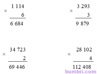 Bumbii Bài 82: Nhân với số có một chữ số (có nhớ) trang 56 VBT toán lớp 3 tập 2 Cánh Diều. Hình 2