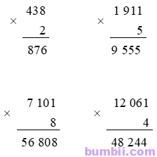 Bumbii Bài 82: Nhân với số có một chữ số (có nhớ) trang 56 VBT toán lớp 3 tập 2 Cánh Diều. Hình 3