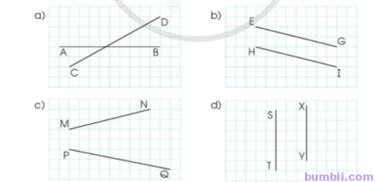 Bumbii Bài 22: Hai đường thẳng song song. Vẽ hai đường thẳng song song trang 54 SGK toán lớp 4 tập 1 Cánh Diều.  Hình 1